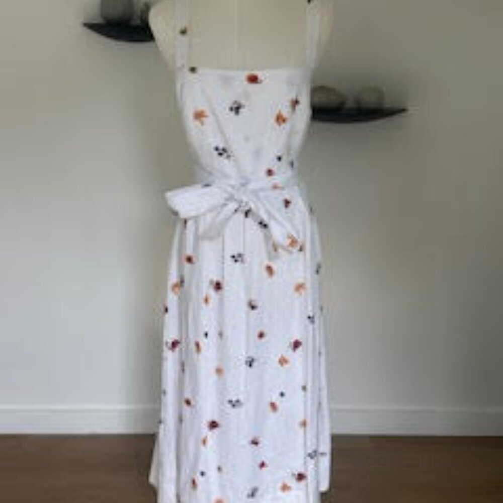 REFORMATION LINEN APRON DRESS WITH TIE